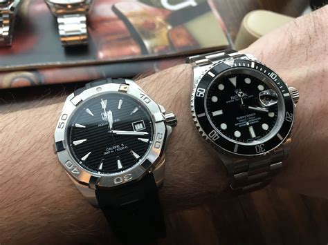 tag aquaracer vs rolex submariner|heuer Aquaracer gold tag review.